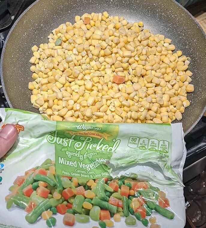 "Mixed Vegetables: Carrots, Corn, Peas, Green Beans, and Lima Beans"