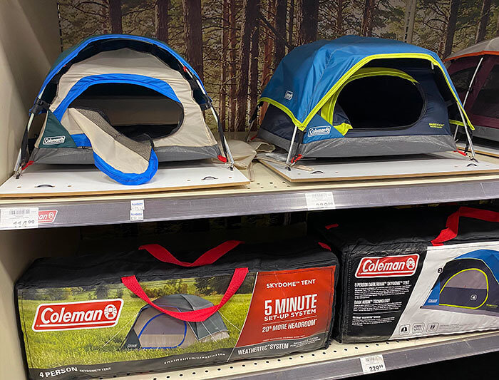 Miniature Tents on Shelves Give Shoppers a Sense of What They're Dealing With